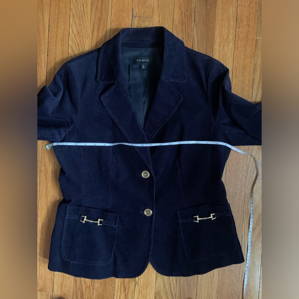 Talbots navy blue corduroy blazer with gold accents size 12 EUC - Picture 9 of 9
